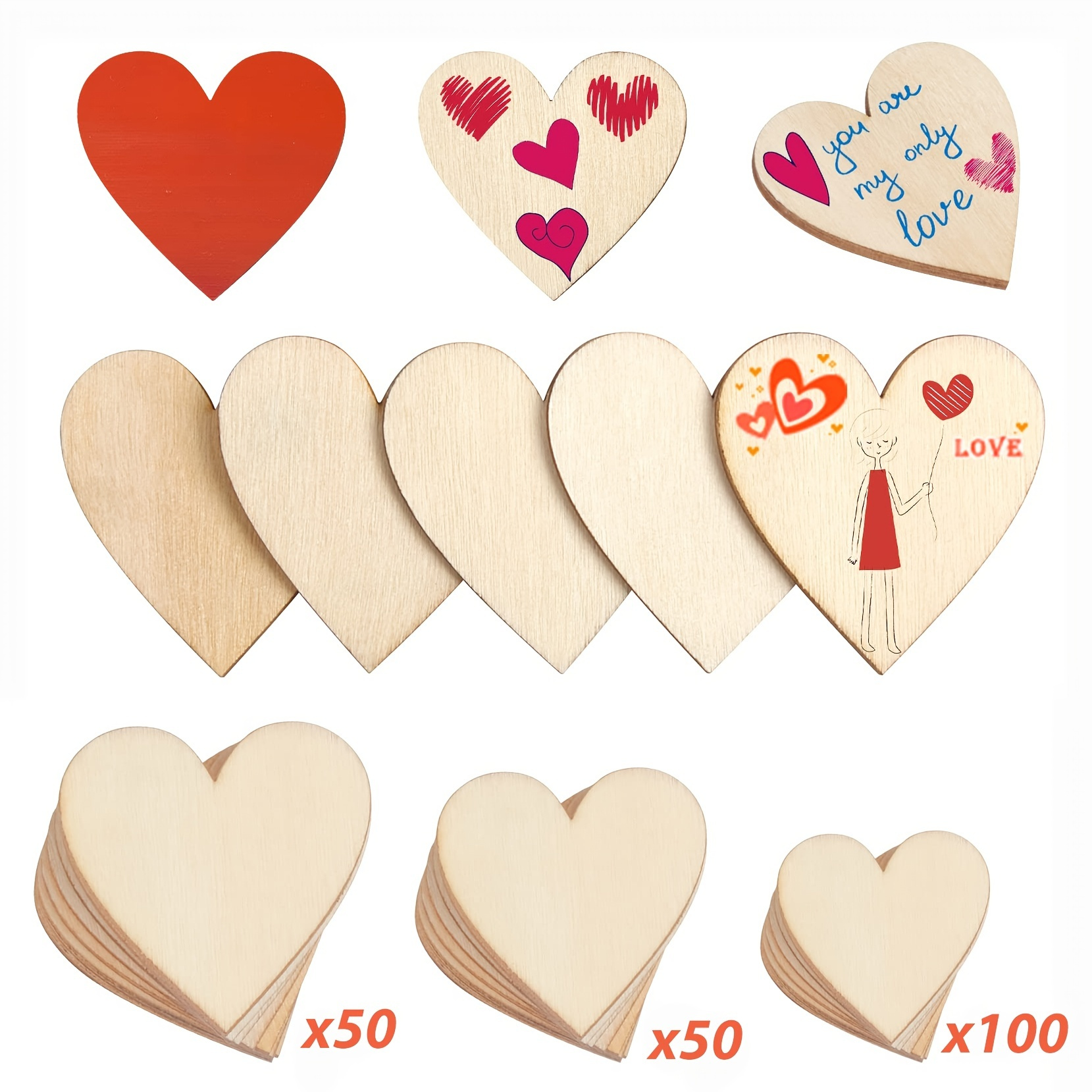 Unique Bargains Wooden Love Heart Shaped Art Craft DIY Accessories Beige 40  x 35mm 25 Pcs