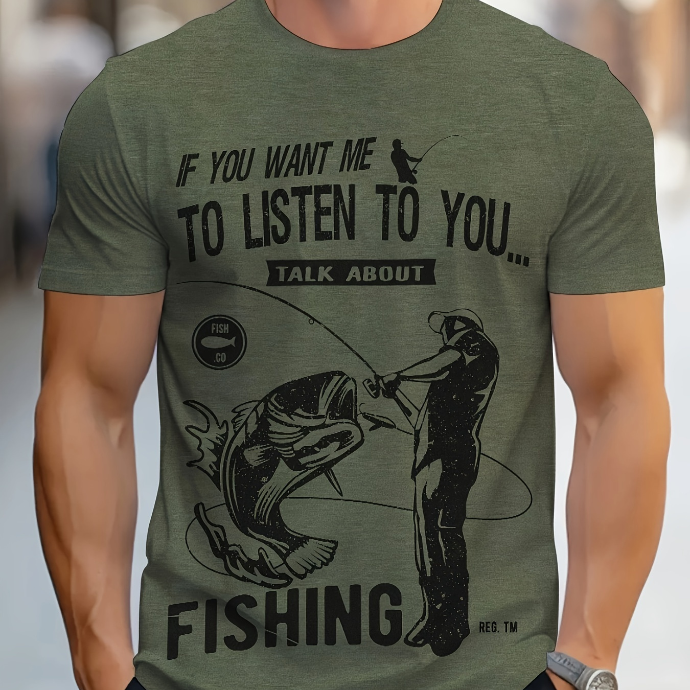 

Men's Fisherman Graphic Print T-shirt, Short Sleeve Crew Neck Tee, Men's Clothing For Summer Outdoor