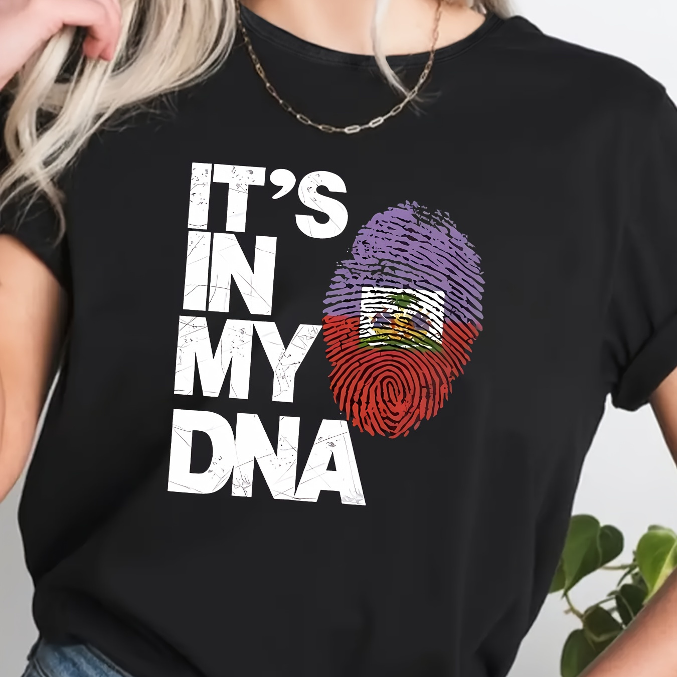

It's In My Dna Graphic Short Sleeve T-shirt, Women's Crew Neck Casual Sports T-shirt, Women's Activewear