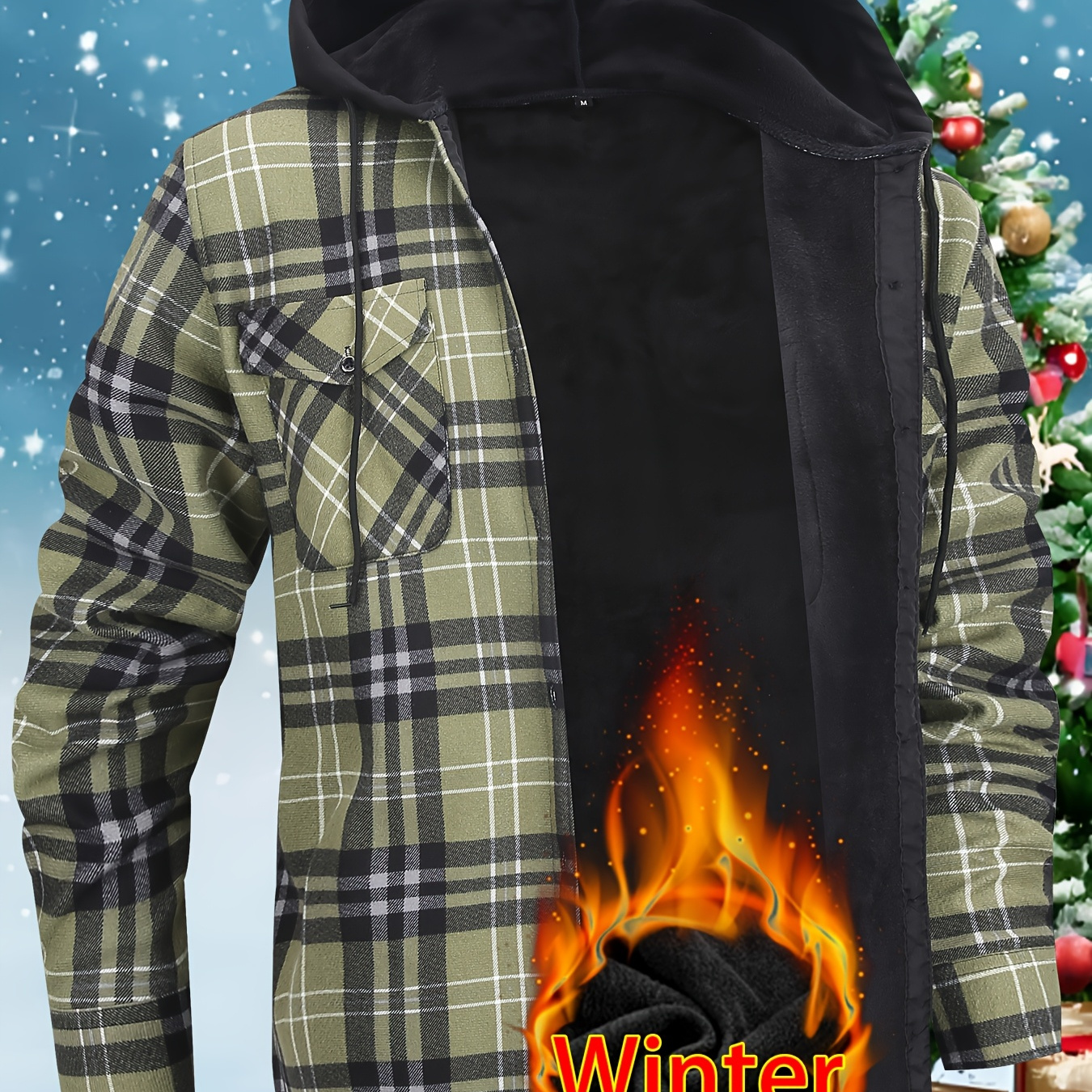 

Men's Flannel Checkered Hoodie Lined With Fleece And Thickened Warm Jacket Suitable For Winter Work And Outdoor Activities Hooded Jacket Autumn Top Halloween Christmas Winter Warm Top