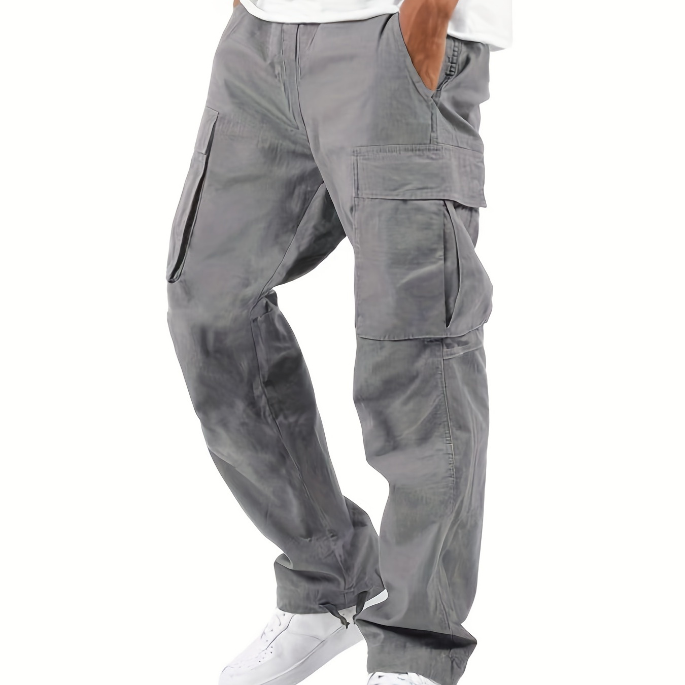 

95% Cotton Men's Casual Jogger Pants, Cotton Drawstring Basic Cargo Pants, Hiking Outdoor Track Pants