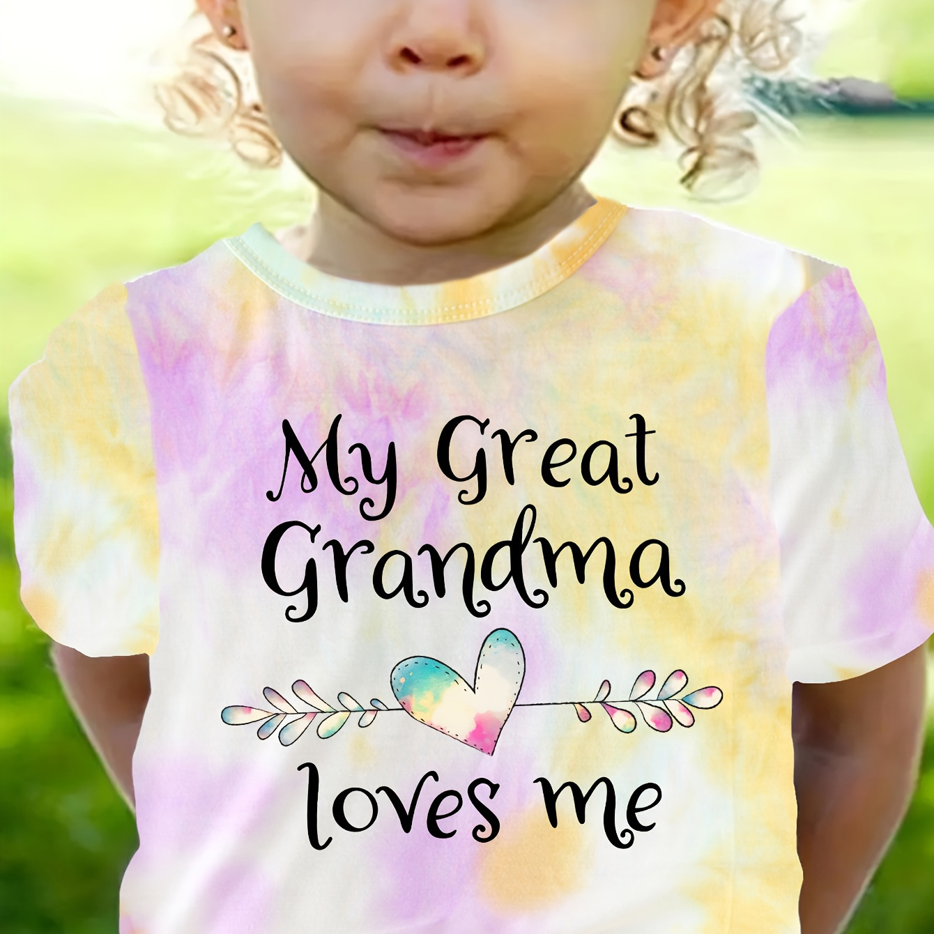 

Tie-dye Summer T-shirt With "my Great Grandma Loves Me" Print, Casual Round Neck Short Sleeve Tee Shirt, Creative Graphic Design