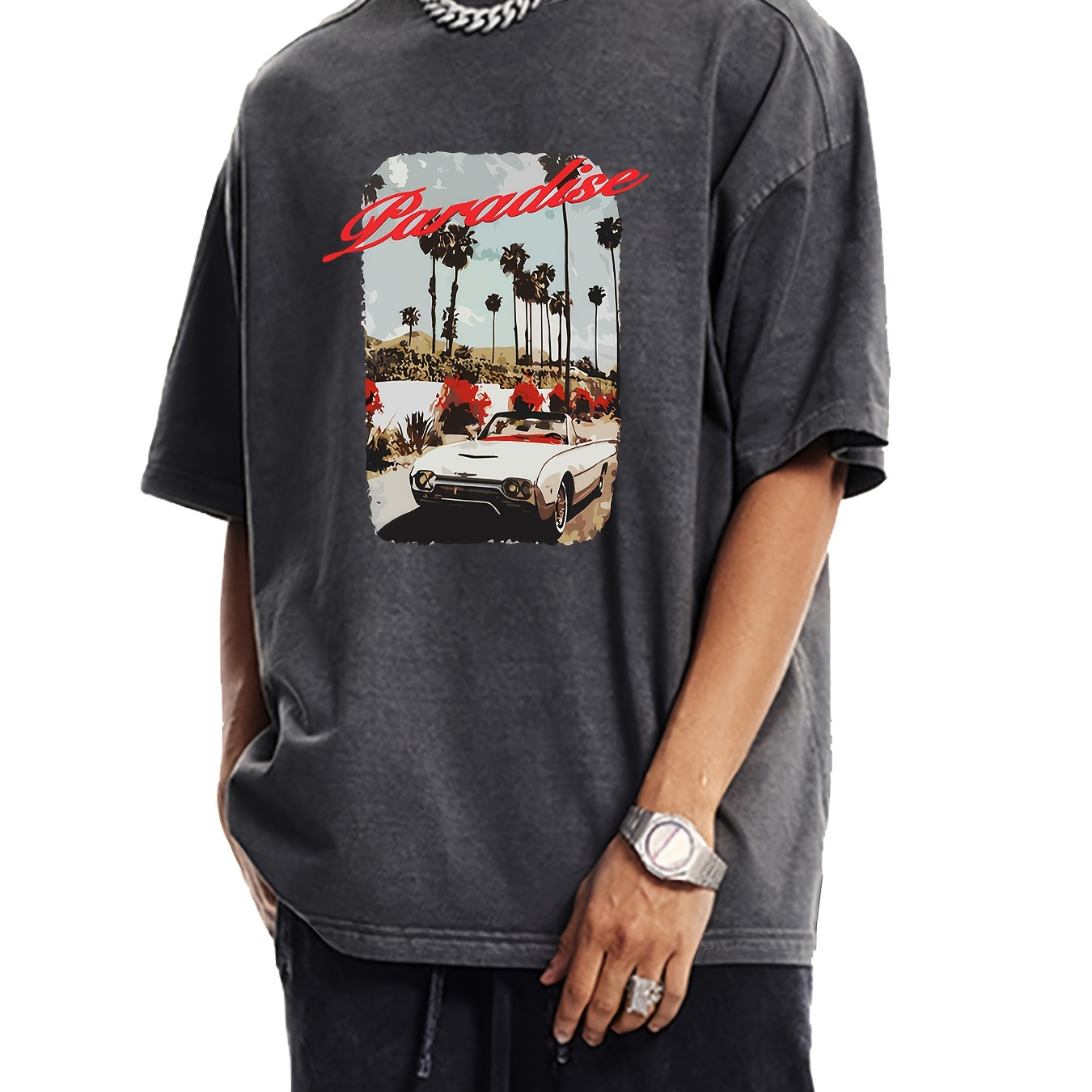 

Men's Vintage Washed Landscape Printed T-shirt