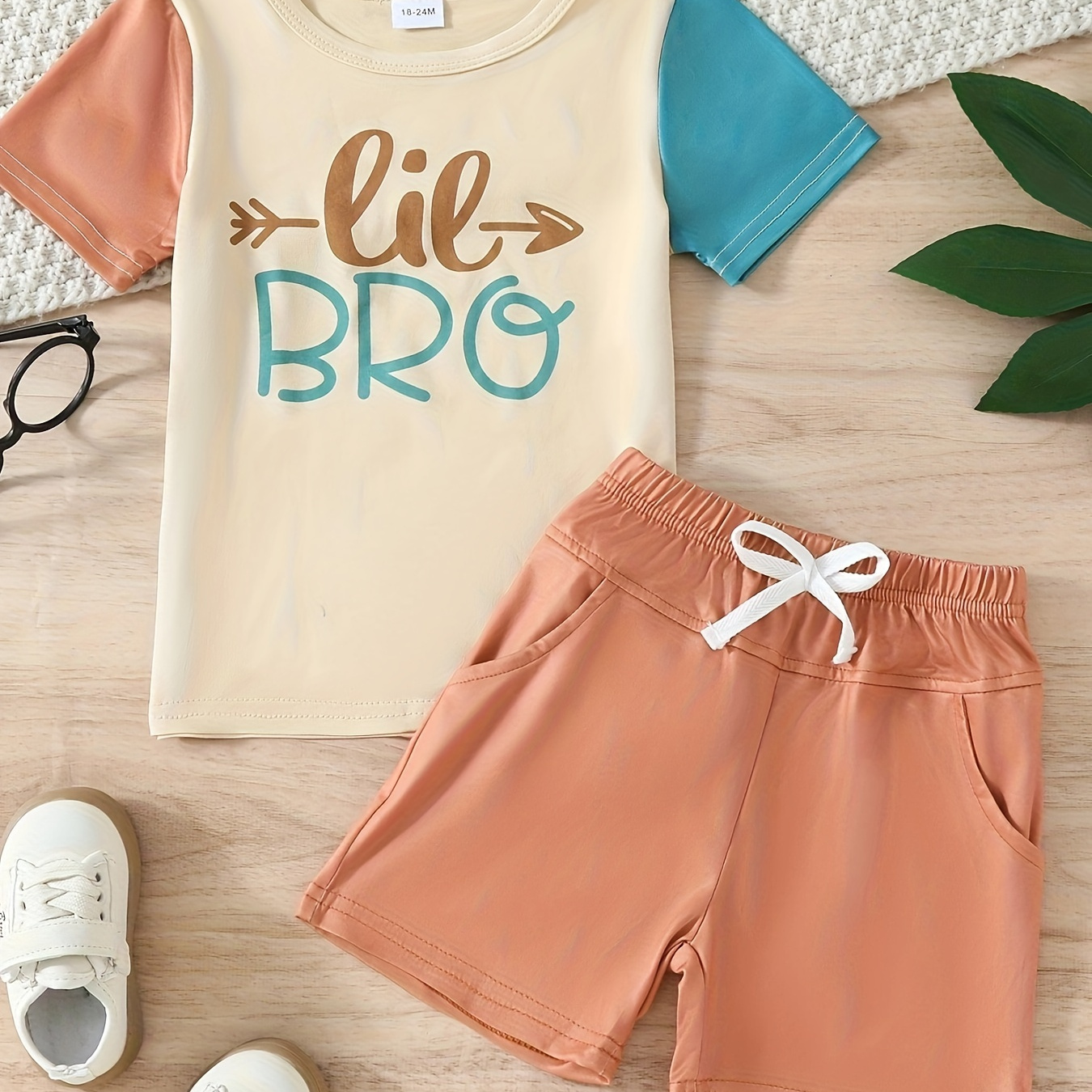 

2pcs Infant Girls Boys Letter Print Summer Set, Color Block T-shirt & Casual Shorts, Baby Unisex Clothes