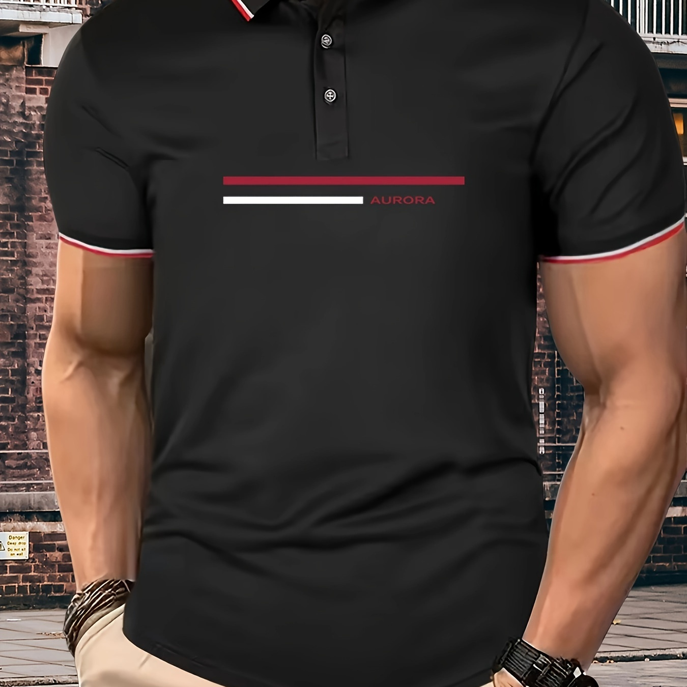 

Casual Print Men's Short Sleeve Lapel Shirt, Contrast Binding Male Shirt For Summer Sports