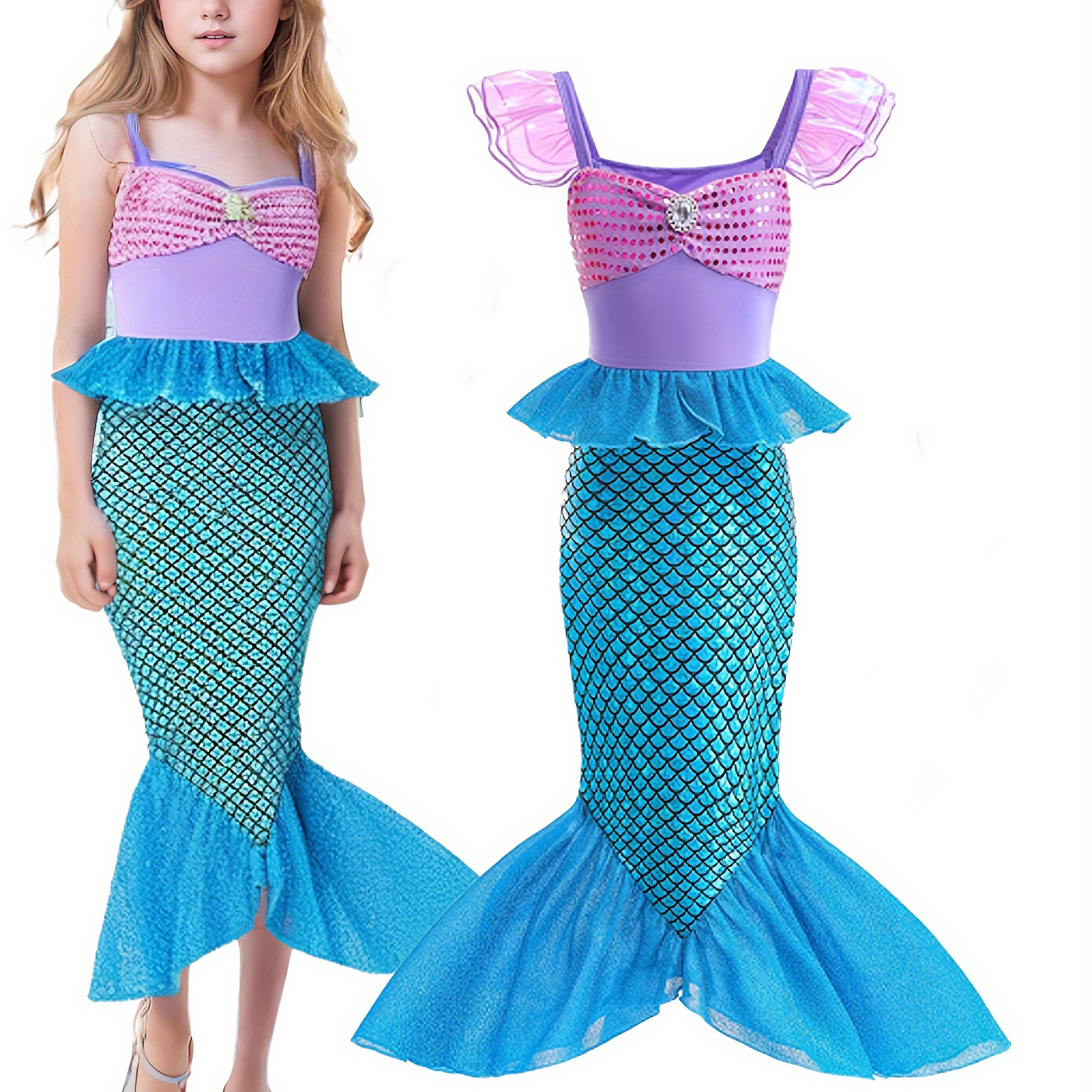 

Little Mermaid Princess Dress Toddle Girls Short Sleeve Tulle Skirt Summer Short Sleeve Dress