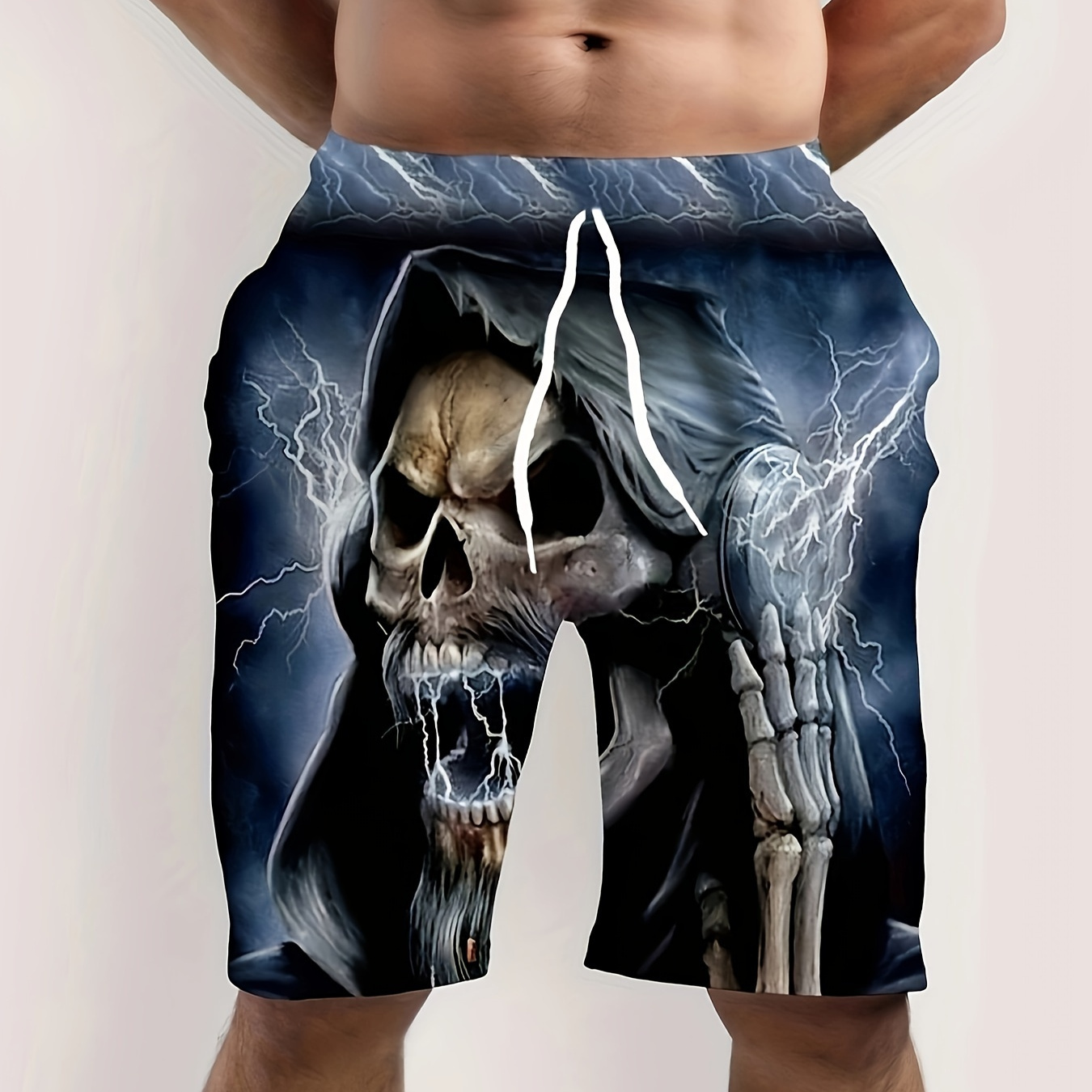 

Men's Casual Skull Print Active Shorts, Drawstring Beach Shorts For Summer Beach Resort