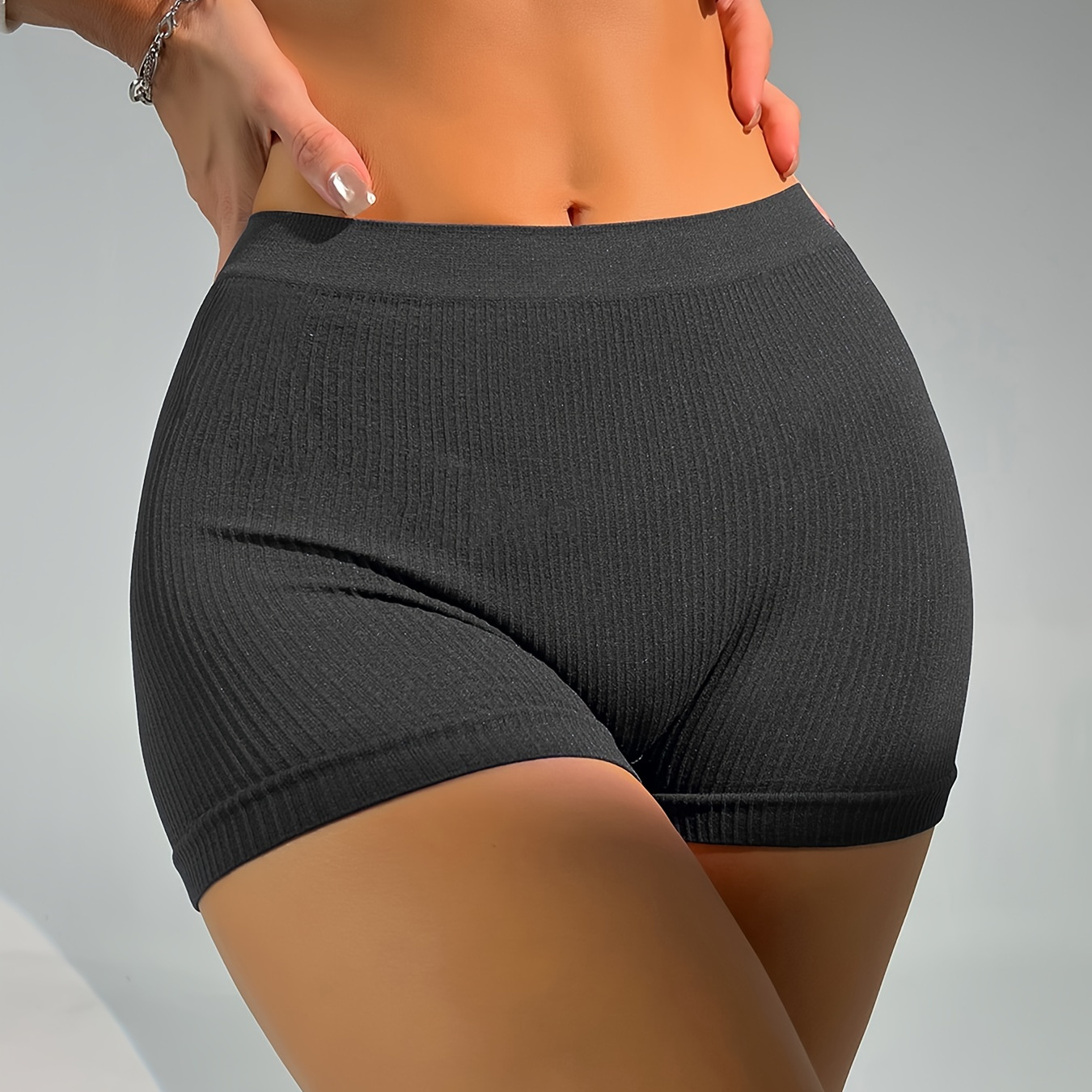 Simple Solid Black Boyshort Panties Soft Comfy Waist - Temu Canada