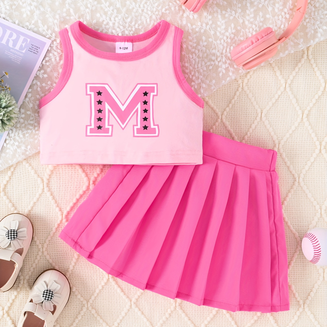 

Infant Summer Letter Sleeveless Top Pleated Skirt Two- Set, K-pop, Cloth
