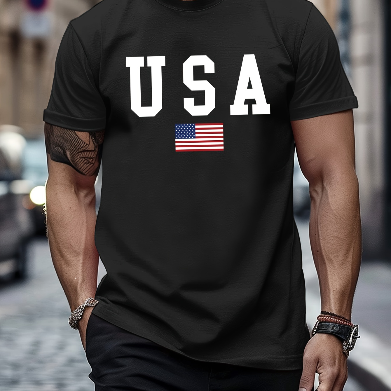 

usa" With American National Flag Graphic Print, Men's Novel Design T-shirt, Casual Comfy Tees For Summer, Men's Clothing Tops For Daily Activities