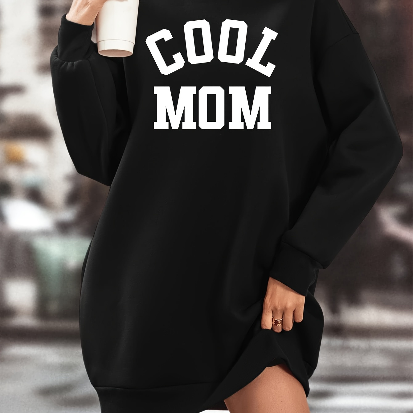 

Robe Sweatshirt Élégante à Imprimé Lettres pour Femme - Col Rond Décontracté, Coupe , Longueur Moyenne avec Poches - Parfaite pour /Hiver