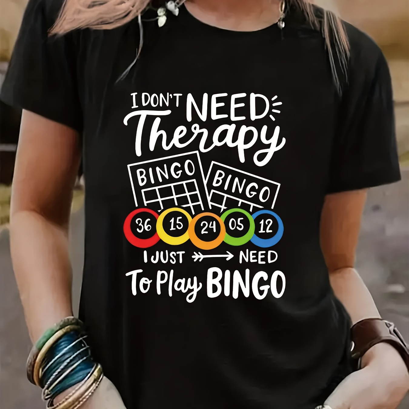 

Bingo Print T-shirt, Short Sleeve Crew Neck Casual Top For Summer & Spring, Women's Clothing