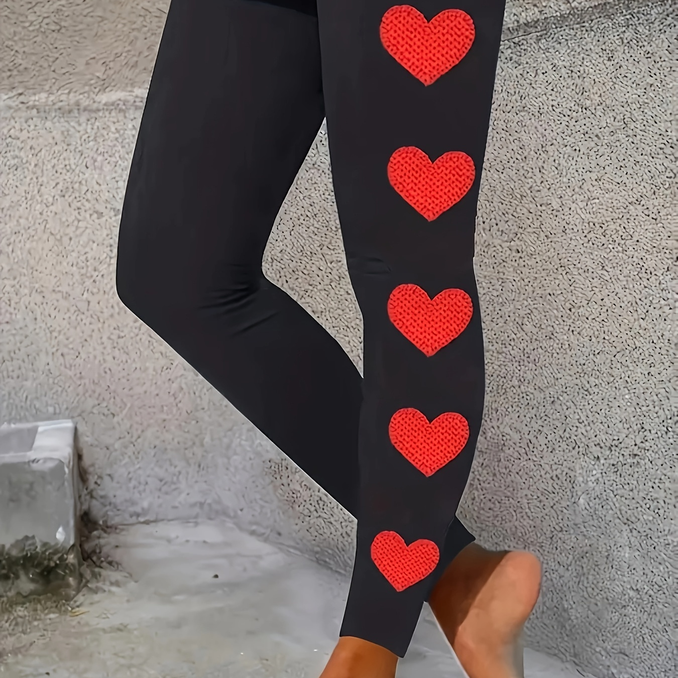 

Valentine's Day Heart Print High-waist Leggings - Stretchy & Comfortable Casual Skinny Pants For Women, Machine Washable