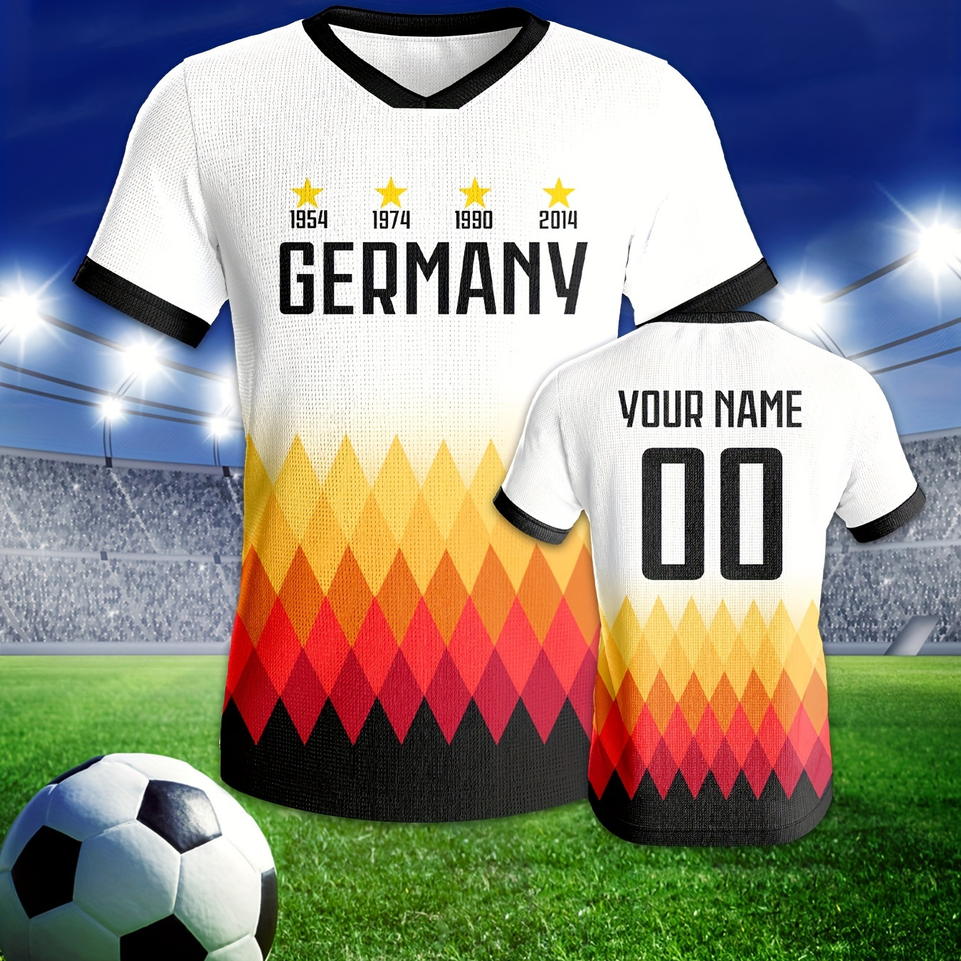 

Custom German Soccer Jersey For Men - Breathable & Comfortable V-neck With Personalized Name & Number, Training & Matches