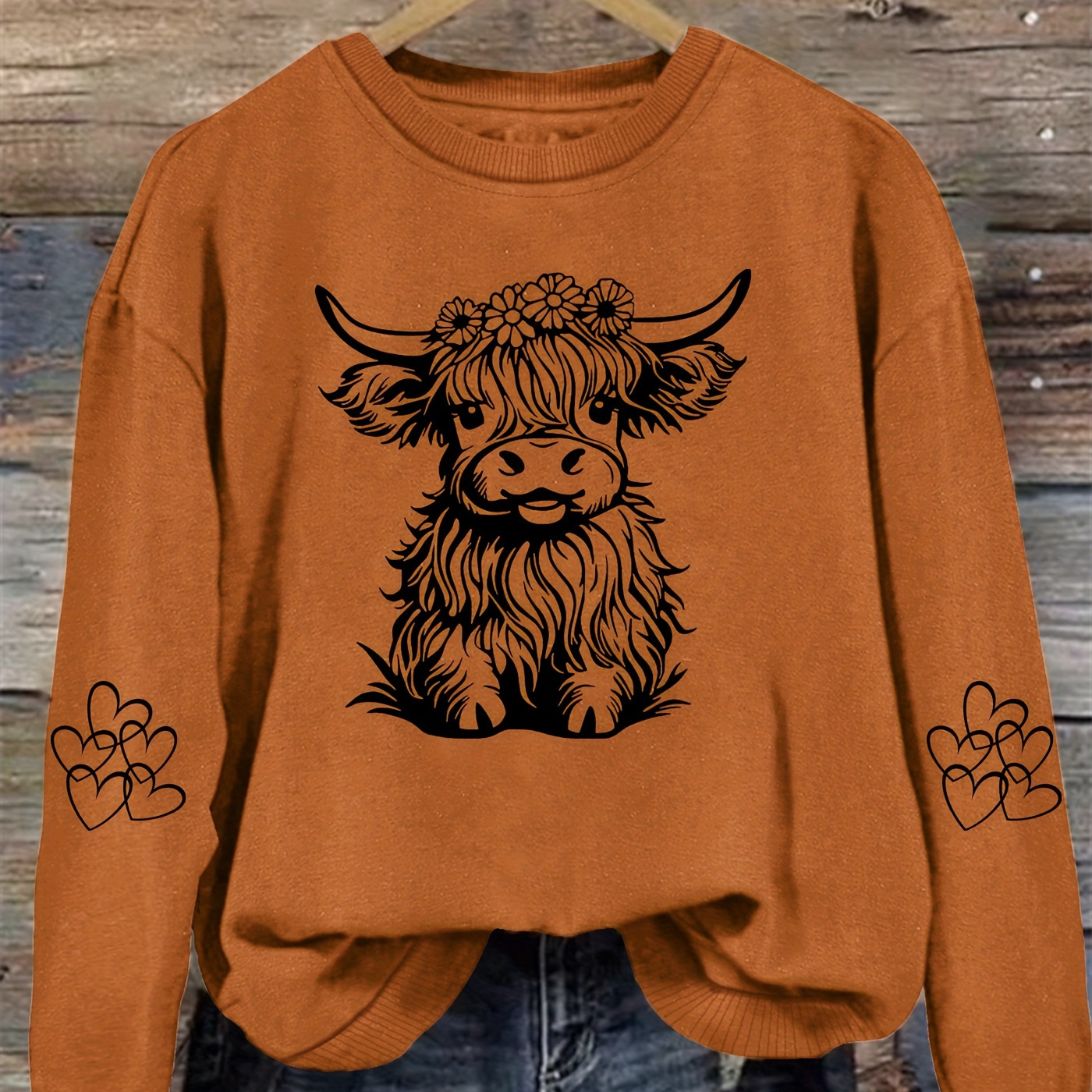 

Cow Print Sweatshirt, Crew Neck Casual Sweatshirt For Winter & Fall, Women's Clothing