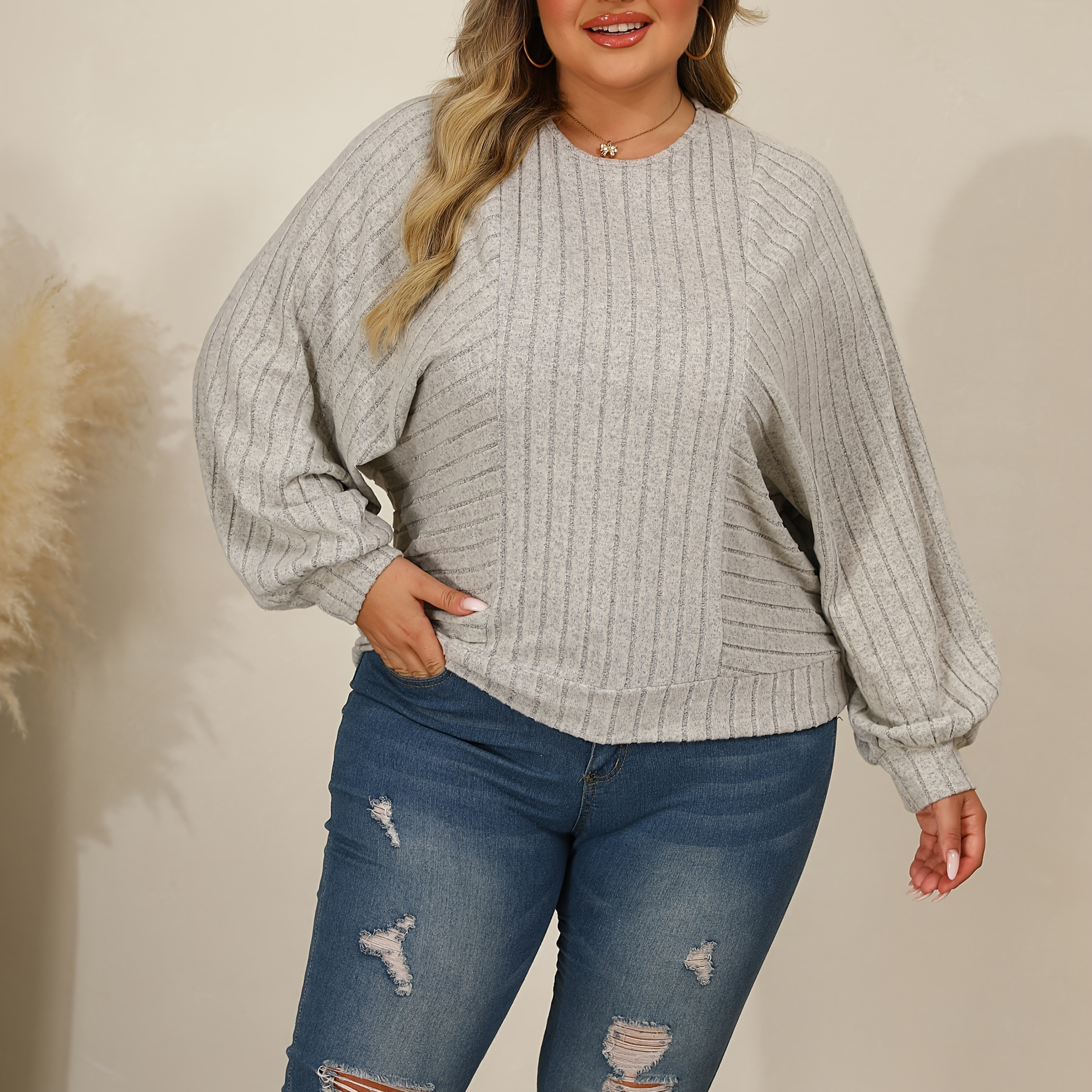 

Women's Plus Size Casual Striped T-shirt With Round Neck - Polyester Knit Fabric, , Solid Color, Comfort