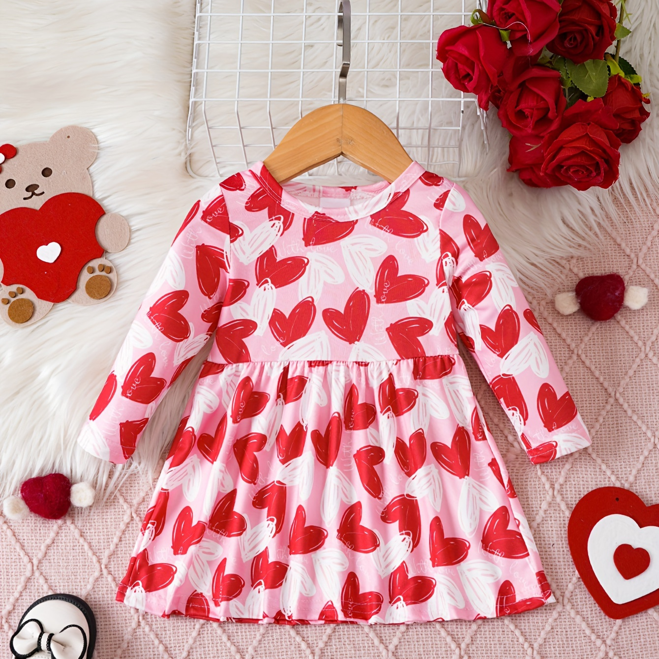 

Popular Baby Girls' Valentine's Day Love Print Cute Dress In Europe And America