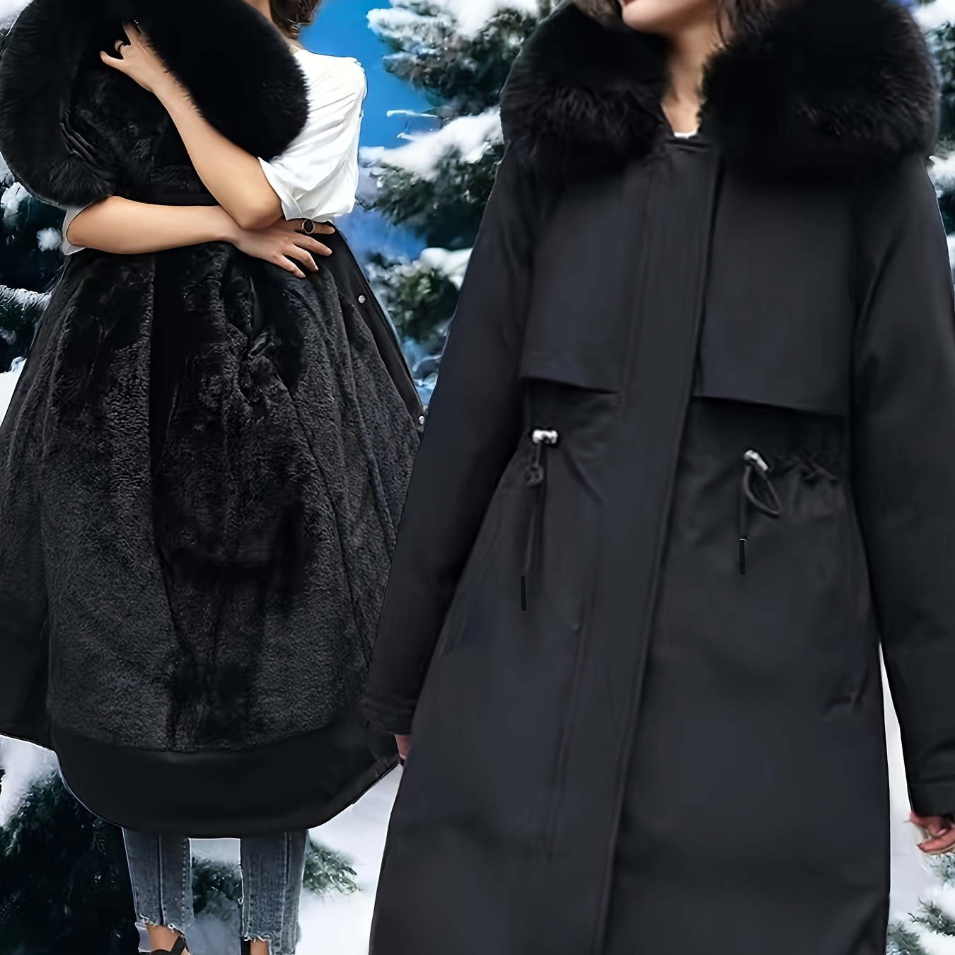 

Parka à Capuche Doublée en pour Femmes - Veste d'Hiver Décontractée à Manches Longues et Taille Mi-Longue avec Cordon de Serrage