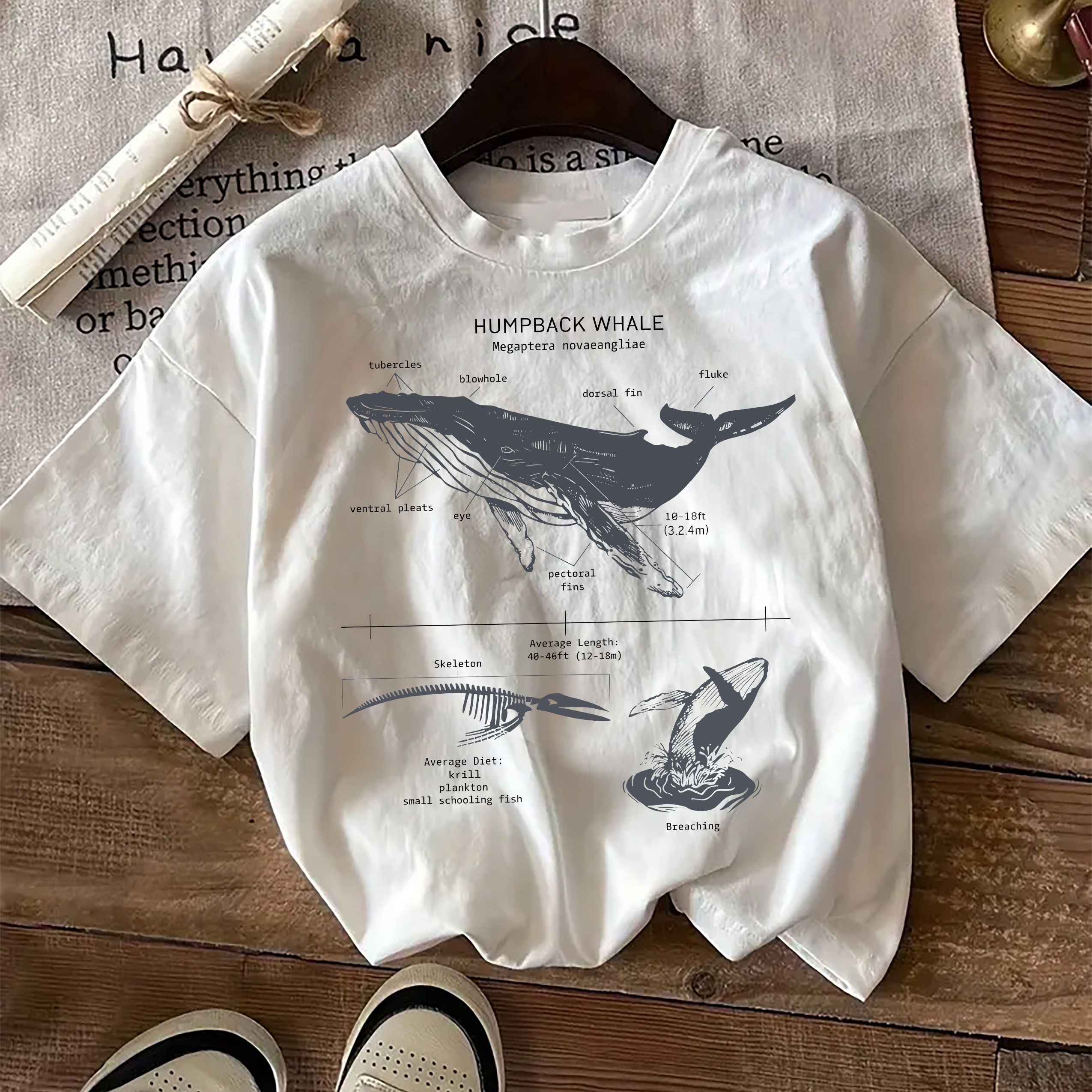 

Women's Whale Pattern T-shirt - Crew Neck, Short Sleeve, Casual Summer & Spring Top, Viscose Fabric