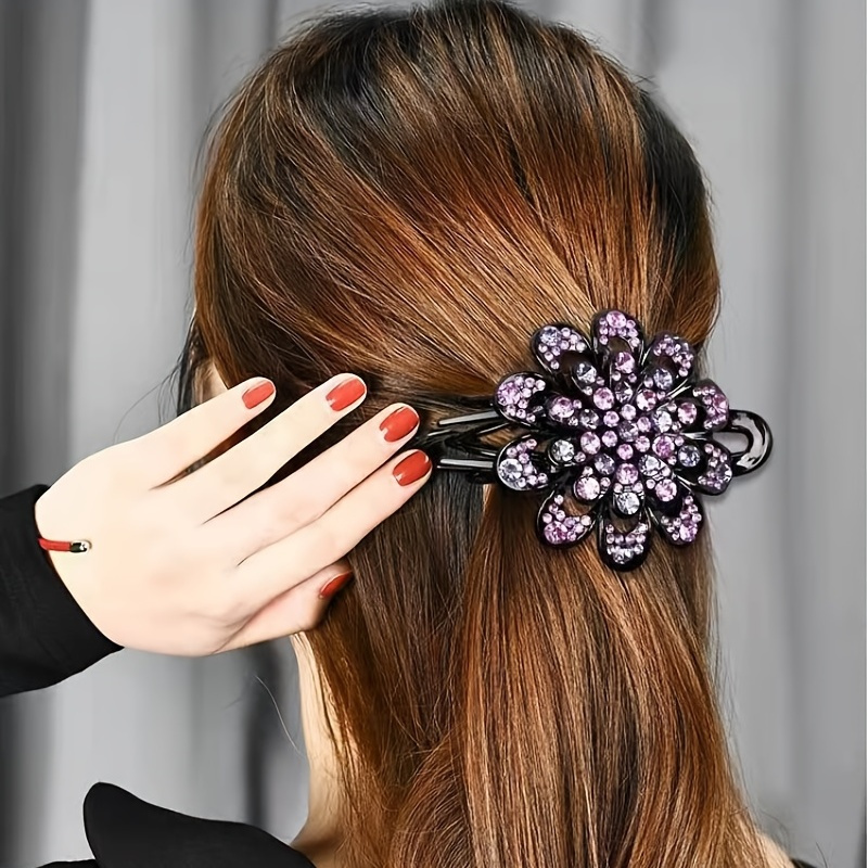 

Rhinestones Flower Hair Clip Ponytail Hairclip Duckbill Hairpin Barrette Crystal Fancy Decorative Hair Accessories For Women