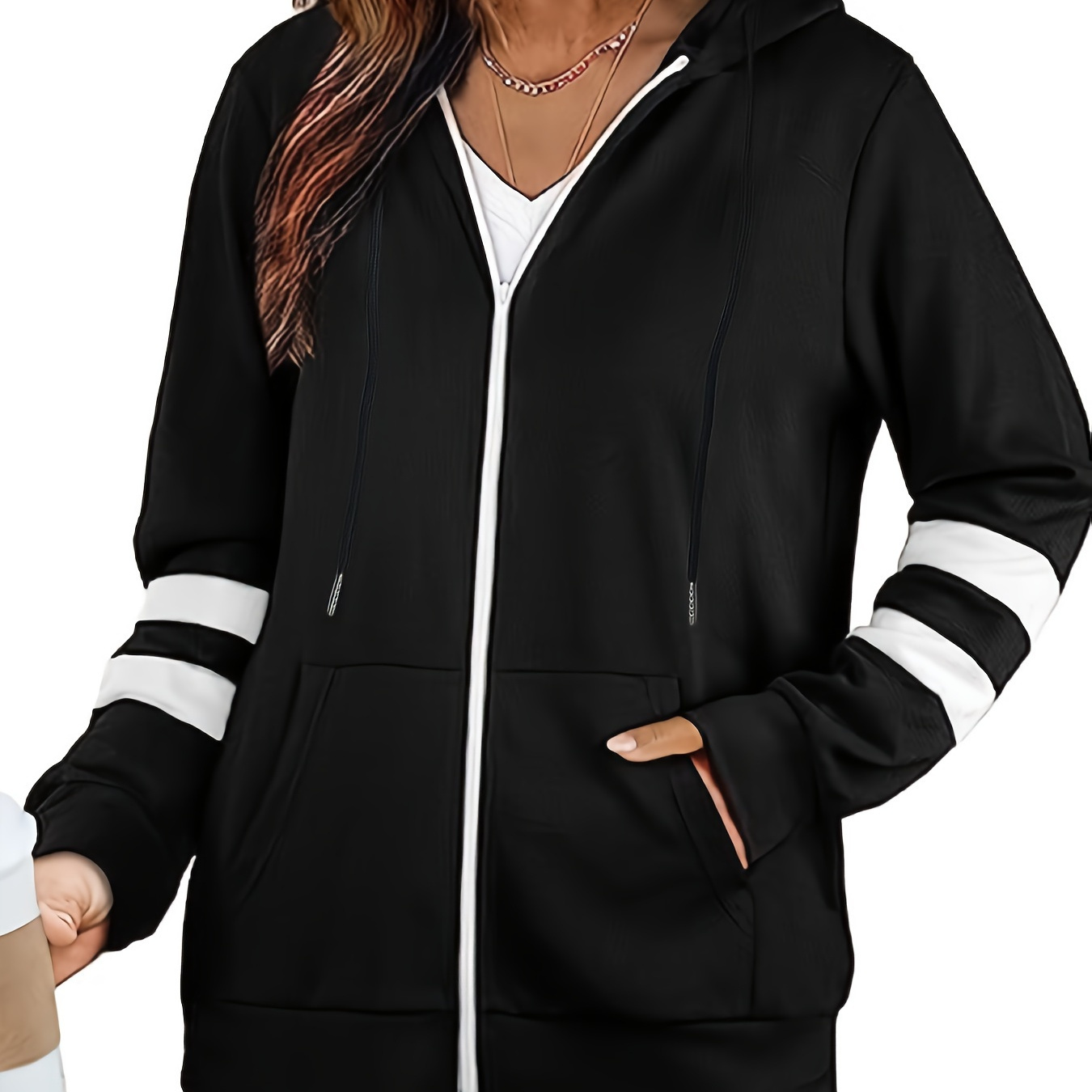 

Zip Up Pocket Hoodie, Casual Long Sleeve Drawstring Hoodies Sweatshirt, Women's Clothing