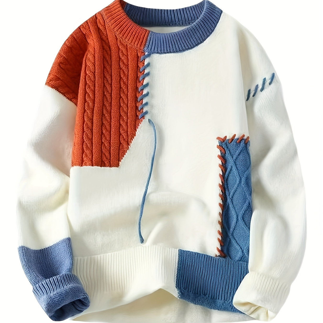 

Men's Color Blocking Knit Sweater For Autumn And Winter - Trendy Long Sleeve Pullover As Gift