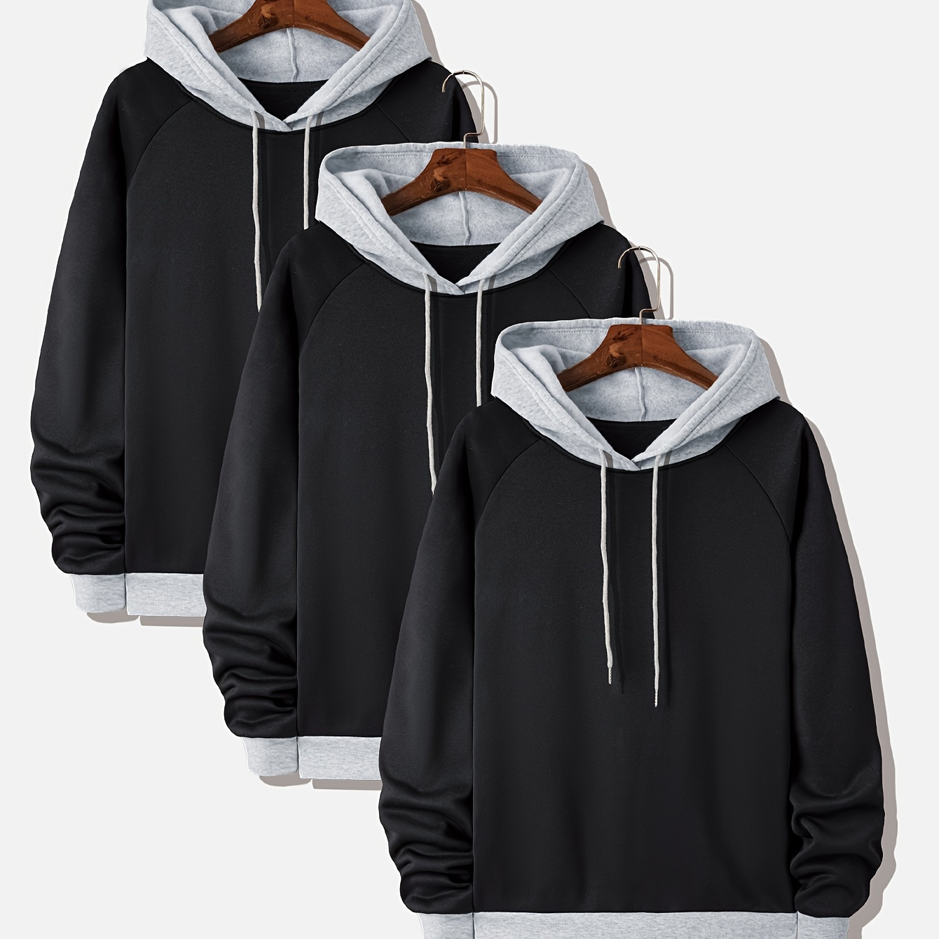 

3pcs Plus Size Men's Contrast Color Hooded Sweatshirt Oversized Hoodies Fashion Casual Tops For Spring/autumn, Men's Clothing