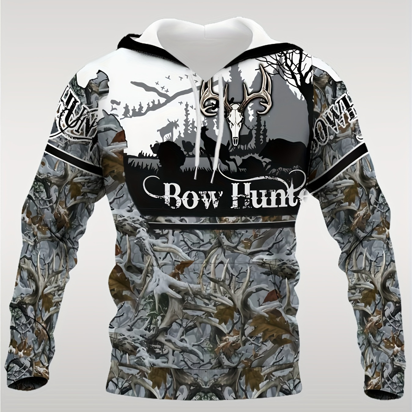 

Men's 3d "bow Hunt" Hoodie - Casual & Comfortable Stretch Fabric With Pockets, -inspired Deer Pattern, Loose Fit For Autumn & Winter