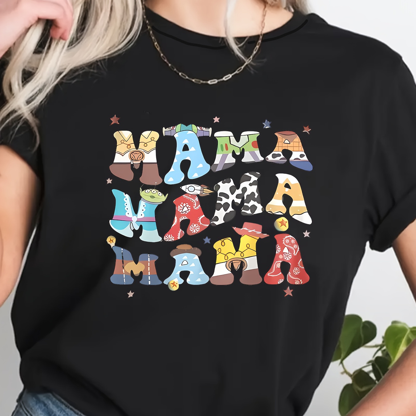 

Mother's Day Mama Print Crew Neck Sports Tee, Fashion Short Sleeve Casual Top, Women's Activewear