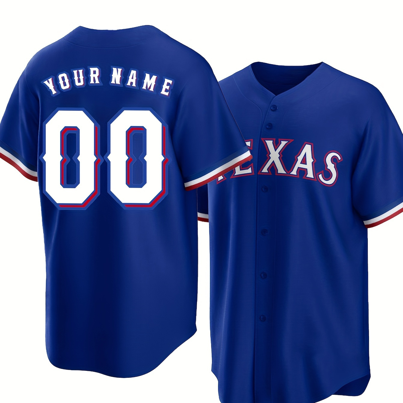 

Customized Name And Number, Texas Embroidery Men's V-neck Button Up Baseball Jersey, Summer Tops For Sports And Outdoors Wear