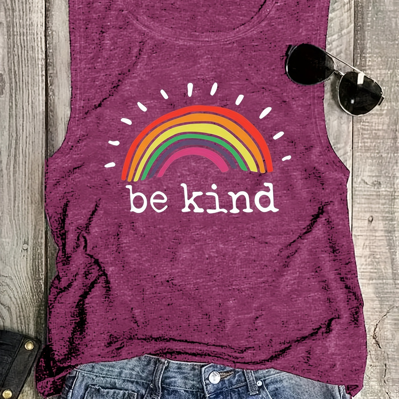 

Be Kind Print Tank Top, Sleeveless Casual Top For Summer & Spring, Women's Clothing