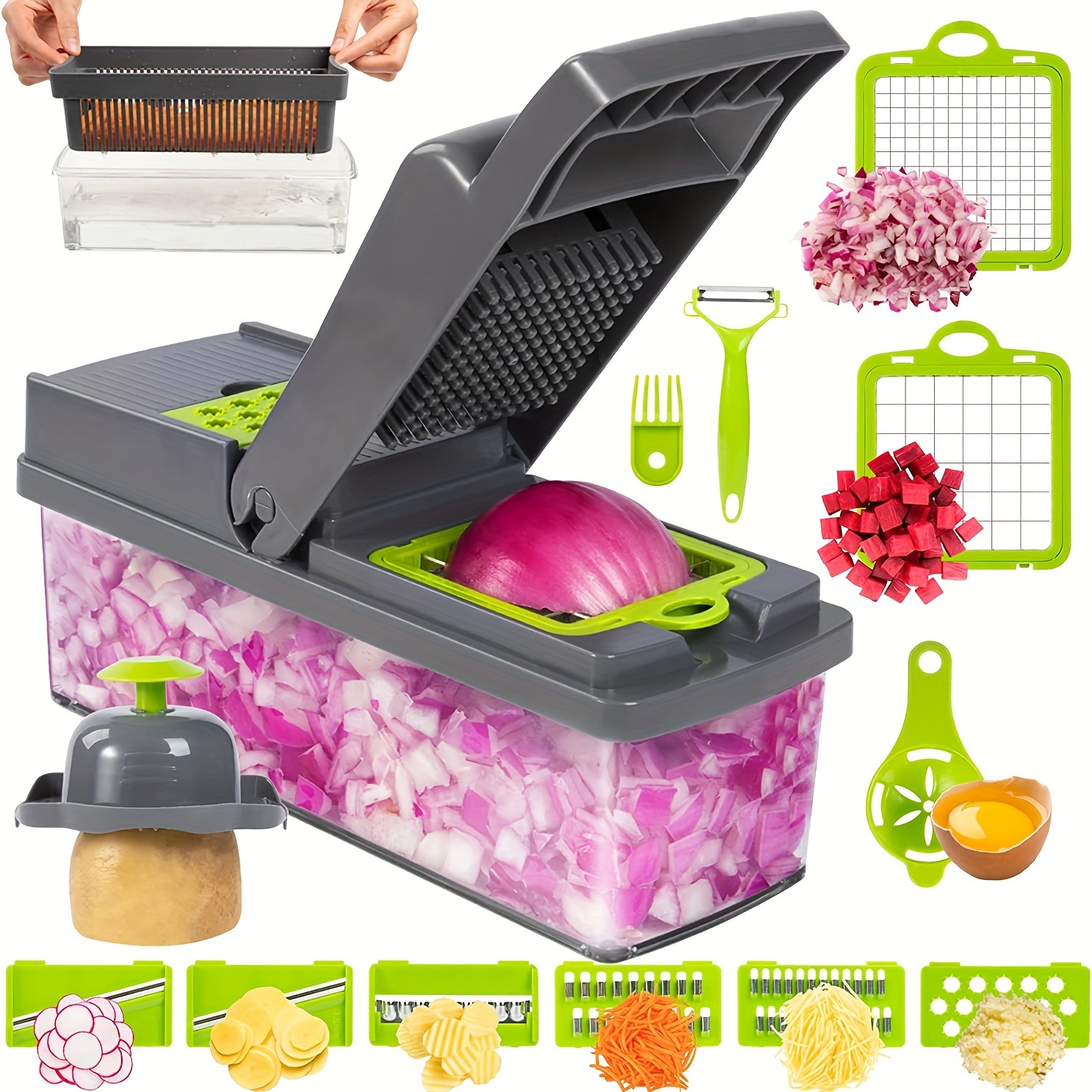 Safe Multifunctional Mandoline Slicer 5 in 1 Vegetable Chopper, Pro Food  Chopper, with Container, Veggie Slicer for Fruit, Potato, Onion, French Fry