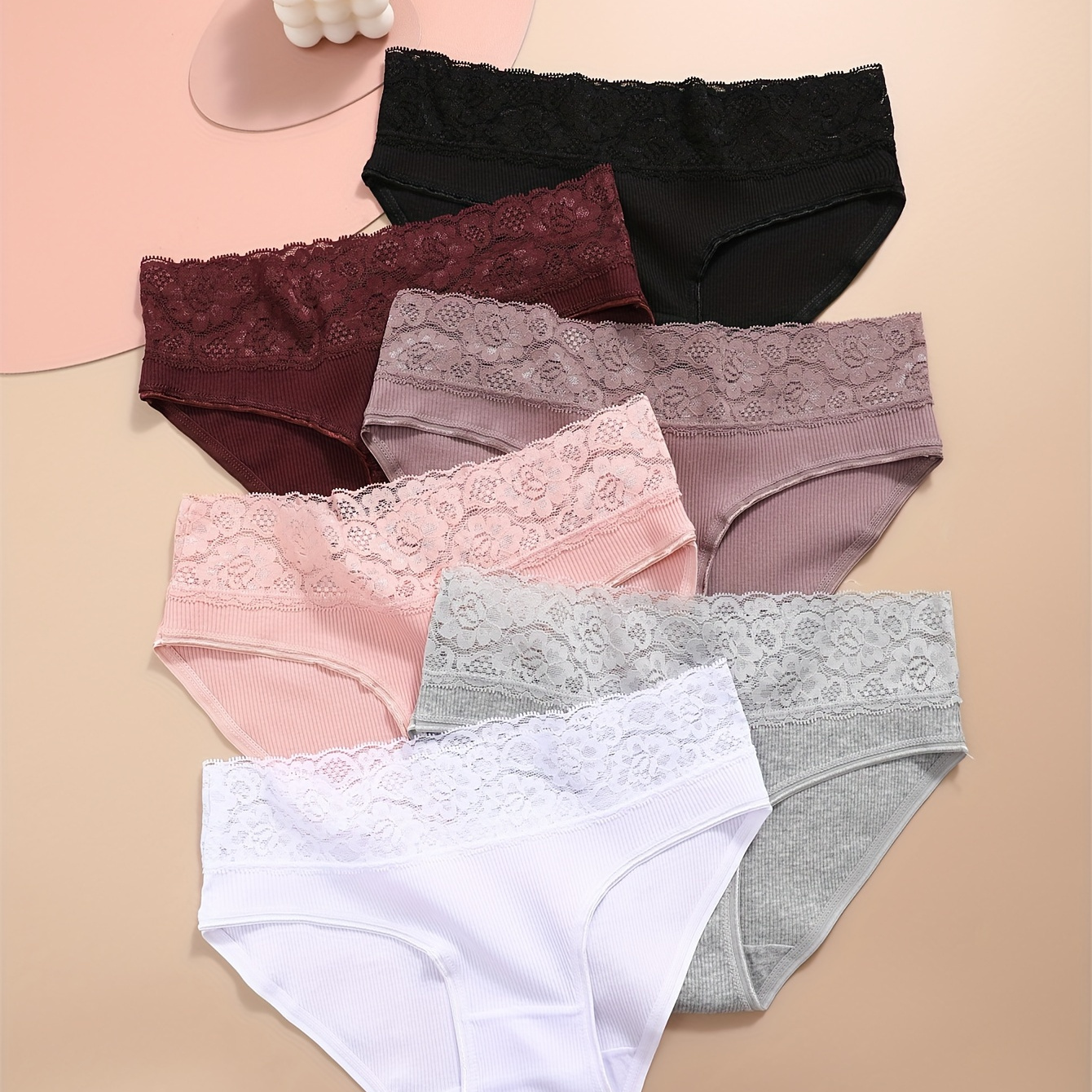 

6pcs Solid Lace Trim Briefs, Comfy Breathable Stretchy Intimates Panties, Women's Lingerie & Underwear