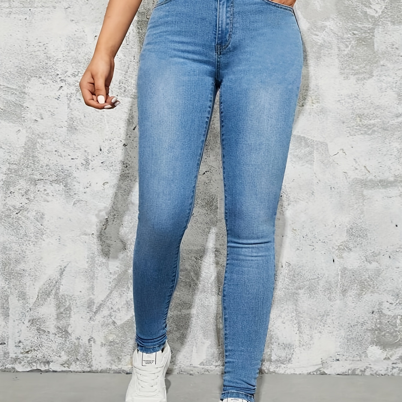 

Women's High-stretch Skinny Jeans, Elegant Blue Slim-fit Denim Pants With Pockets, Versatile Fashion Jeans For Ladies