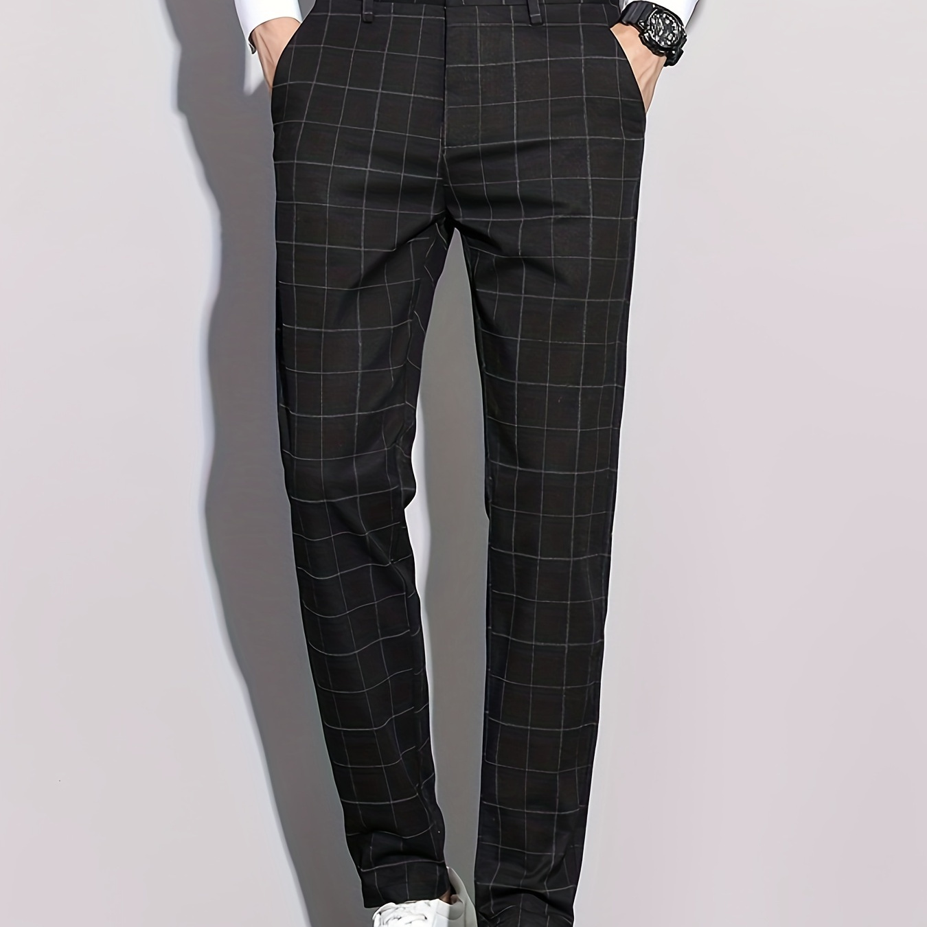 

Men's Formal Checkered Slim Fit Trousers - Fall/winter Collection - Polyester Blend - No Stretch - Regular Length - Suitable For European Market