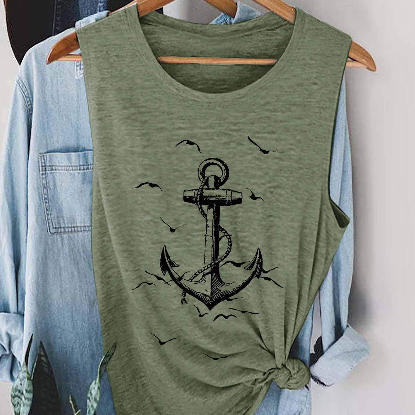 

Anchor Print Tank Top, Sleeveless Casual Top For Summer & Spring, Women's Clothing