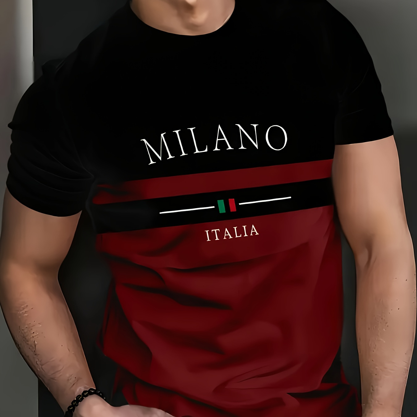 

T-Shirt Homme à Séchage Rapide avec Numérique 3D - Design " ITALIA", Polyester Respirant & Léger, Col Rond Décontracté à Manches Courtes, Haut d'Été Coupe Régulière & Noir avec Motif du Italien