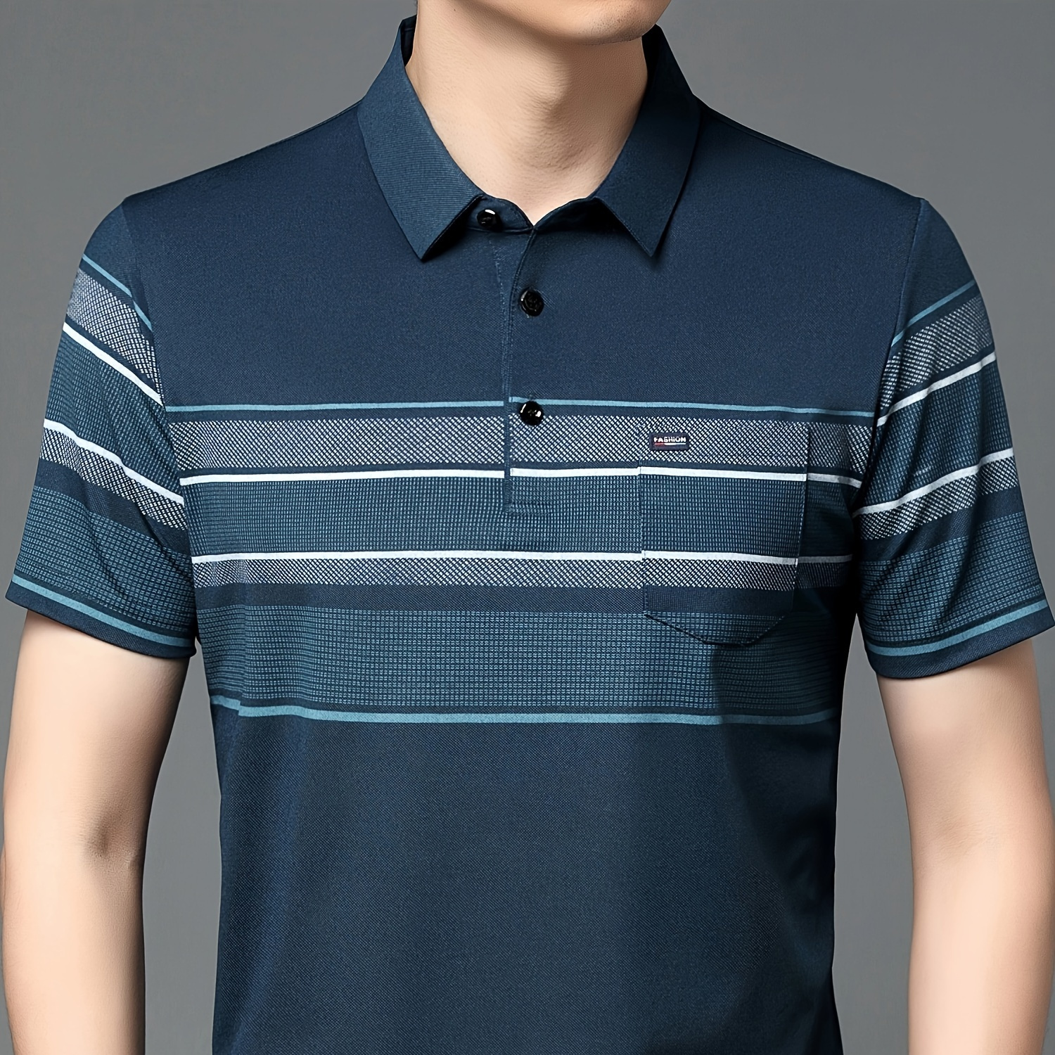 

Men's Striped Golf Shirt, Casual Short Sleeve Lapel Shirt For Outdoor