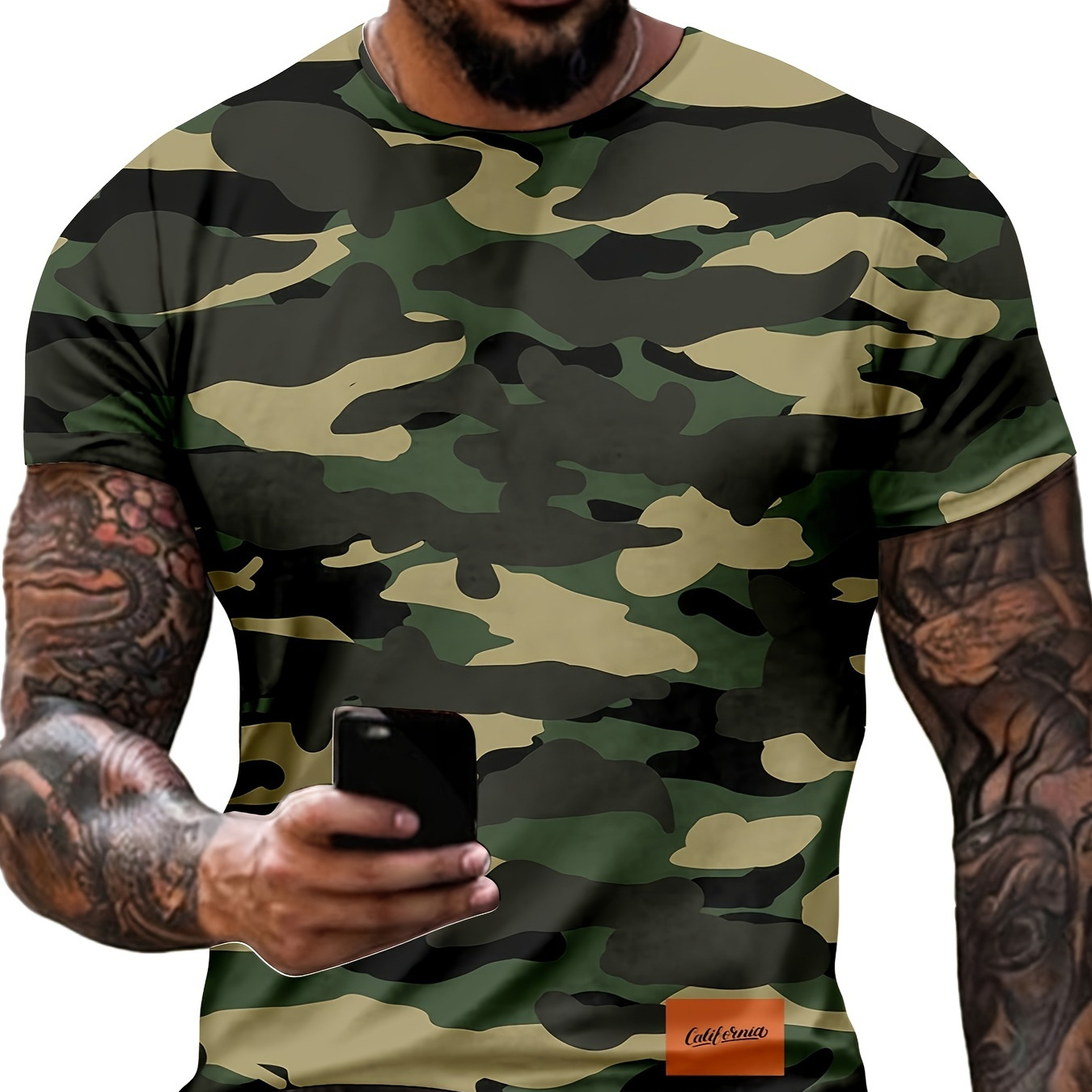 

Men's Camouflage Graphic Print T-shirt, Casual Short Sleeve Crew Neck Tee, Men's Clothing For Summer Outdoor