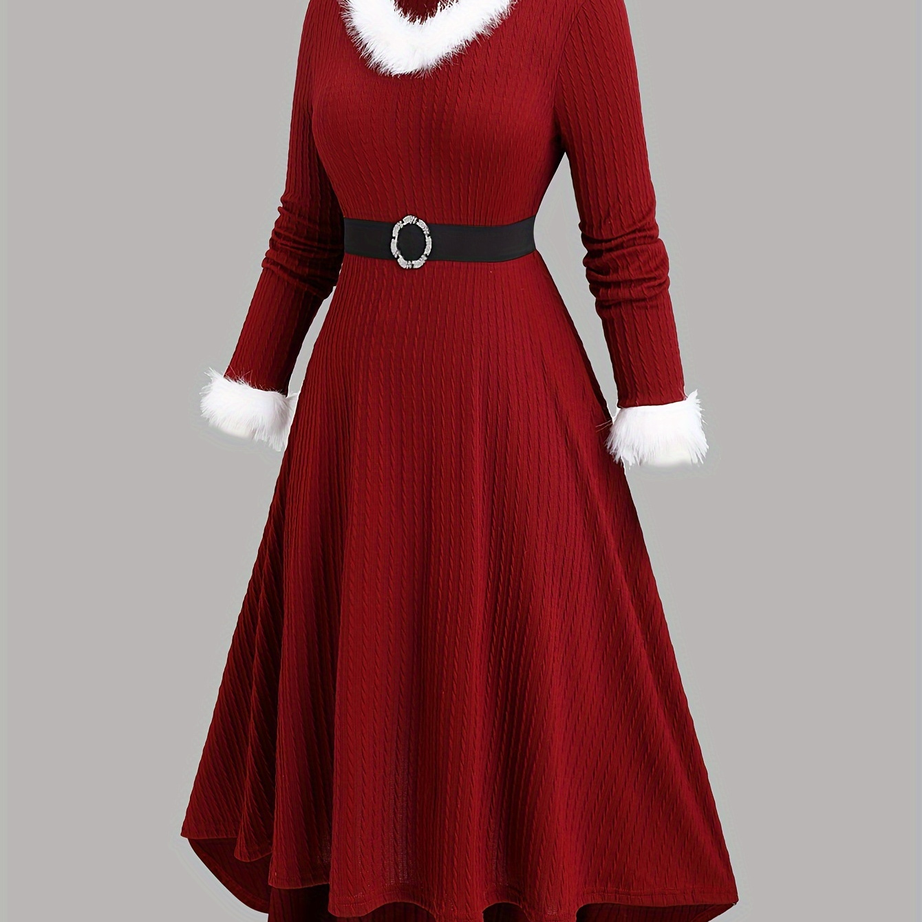 

Size V-neck Dress With Belt - Long Sleeve, Ribbed Knit For Women | Halloween & Christmas Parties