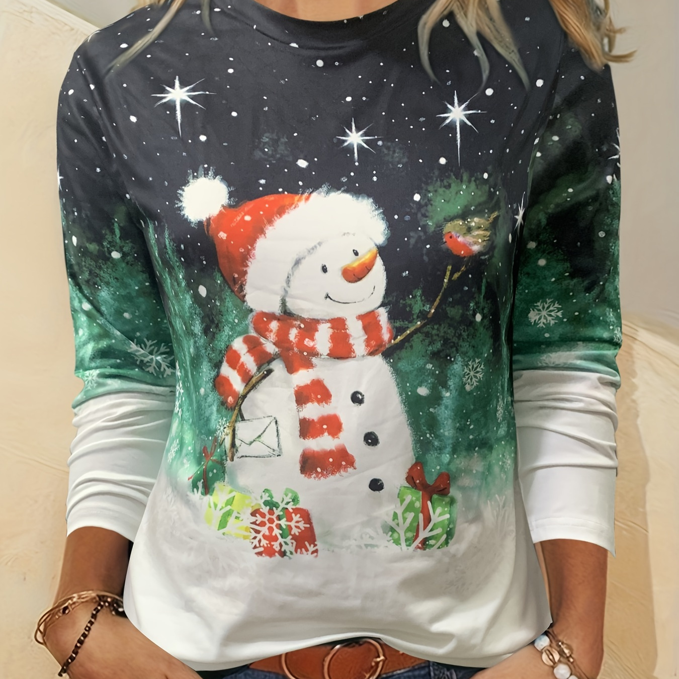 Plus Size Christmas Casual T shirt Women's Plus Snowman - Temu