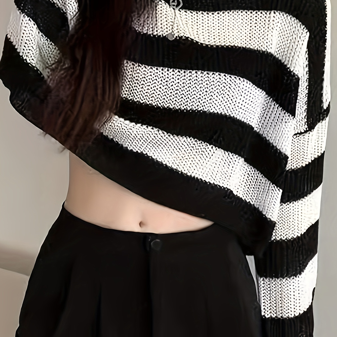 

Striped Color Block Drop Shoulder Sweater, Casual Long Sleeve Sweater For Fall & Winter, Women's Clothing