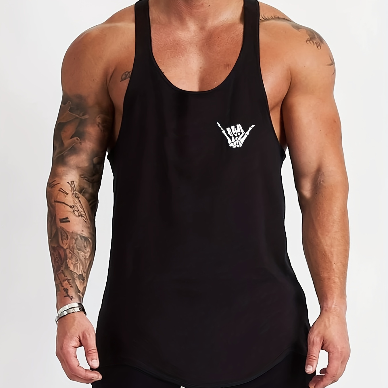 

Funny Pattern Tank Top Men's Casual Bottoming Fitness Training Sports Black Vest For Summer