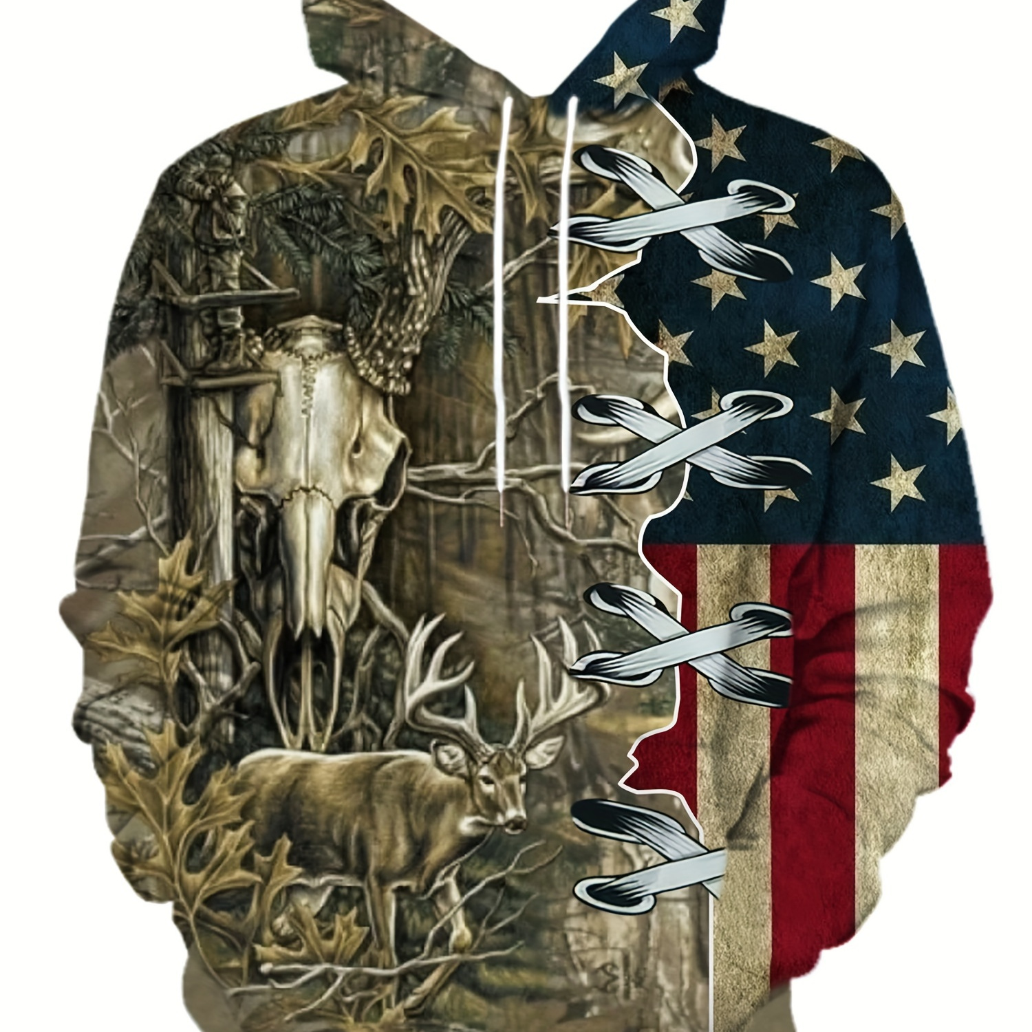 

Plus Size Men's Deer & Us Flag Hoodies Fashion Casual Hooded Sweatshirt For , Men's Clothing