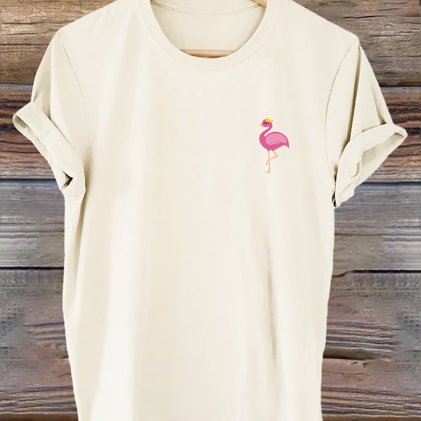 

Flamingo Print T-shirt, Short Sleeve Crew Neck Casual Top For Summer & Spring, Women's Clothing
