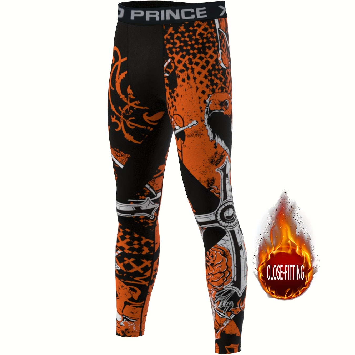 Quick-Drying Compression Leggings for Men - Moisture-Wicking and Breathable  Under Layer for Running, Training, and Fitness - Bird and Cross Print