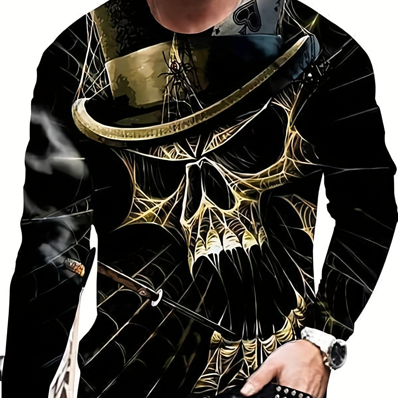 

Halloween Men's Casual Skull Print Long Sleeve Pajama Top - Comfortable Loungewear Shirt With Fun Graphic Design