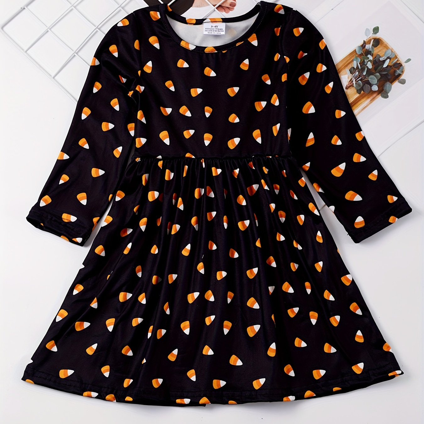 

Toddler Girls Long Sleeve Cartoon Graphic Stretch Casual Dress For Halloween Kids Clothes