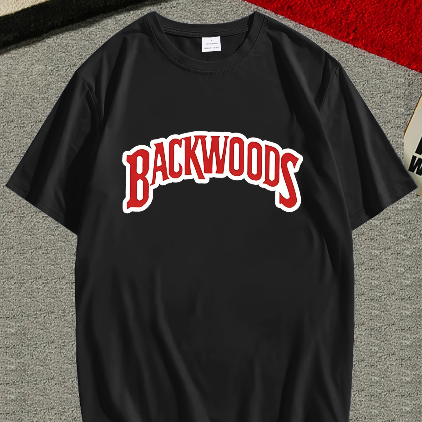 

Backwoods Creative Print Men's Casual T-shirt, Summer Fashion Crew Neck Short Sleeve Top, Modern Streetwear Style For Men
