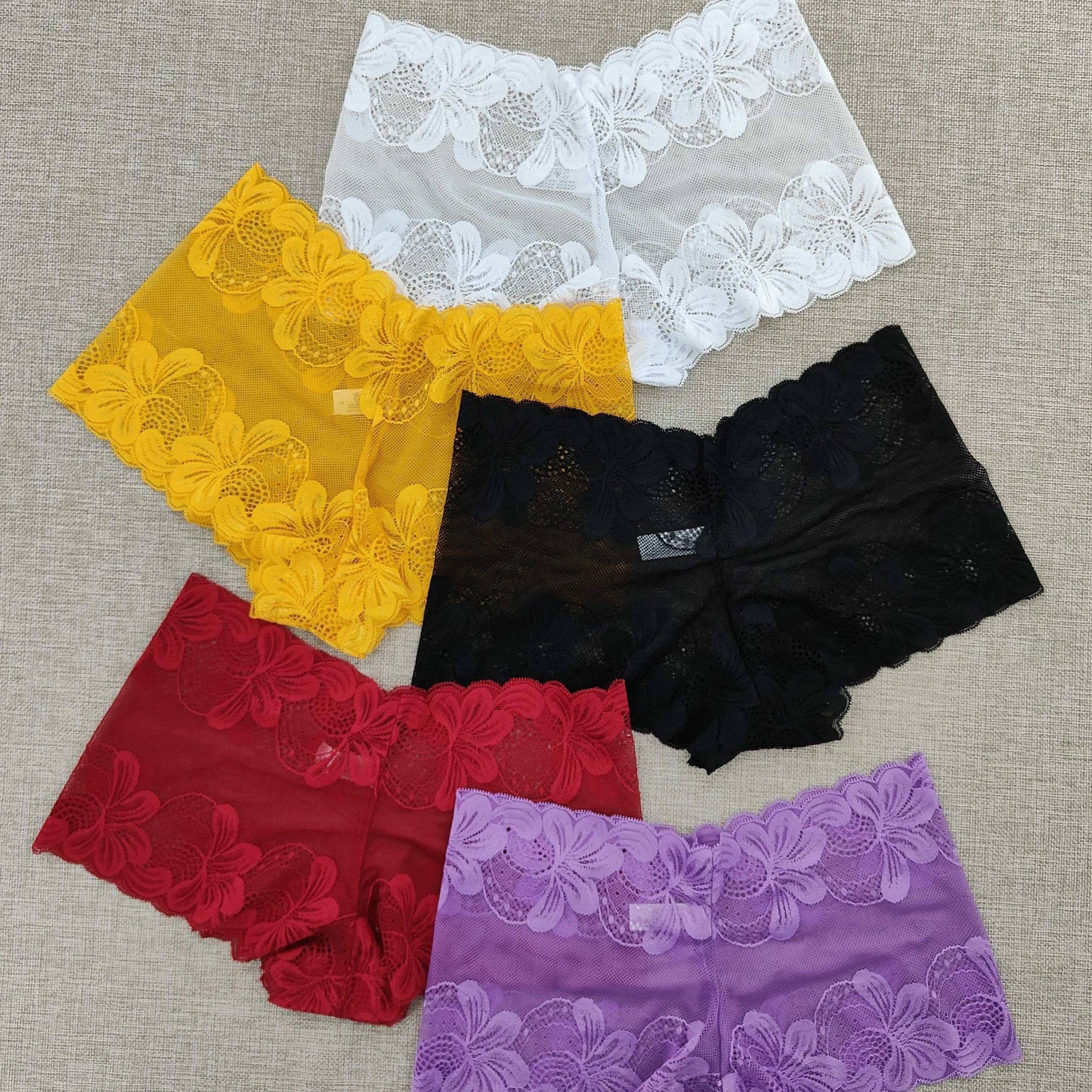 

5 Pcs Sexy Solid Panties, Plain Lace Floral Pattern Intimates Panties, Women's Lingerie & Underwear
